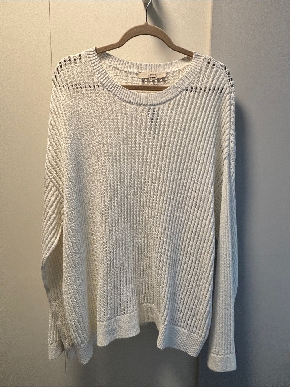 NWT LOFT White Open-Knit Crewneck Sweater XL